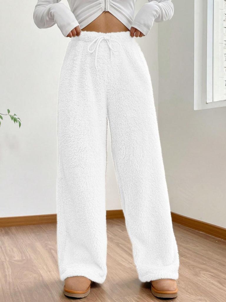 Women's Autumn & Winter Plush Sweatshirt and Loose Casual Pants Set - Solid Color, Warm, and Comfortable Fashion.