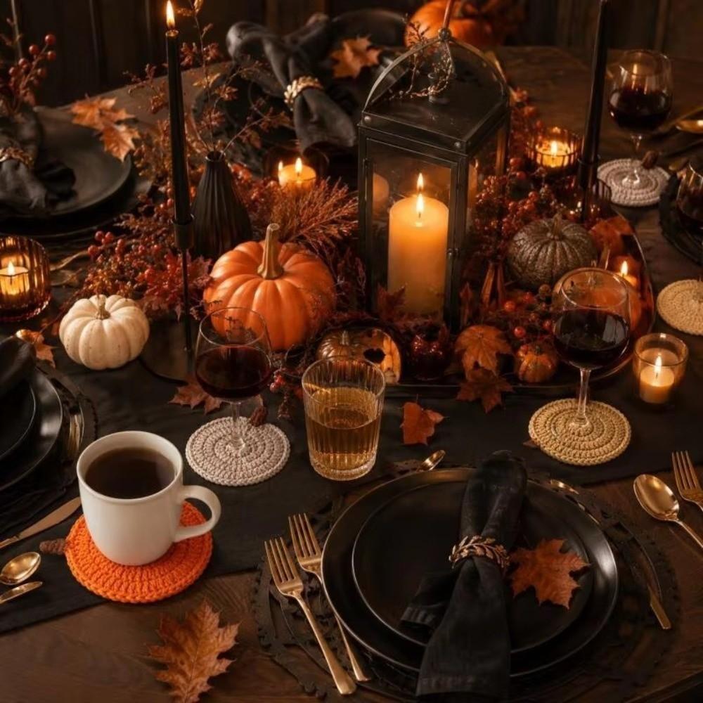 Crochet Pumpkin Coasters Halloween Coffee Mugs Mats Cute Knit Cup Mats  Fall Table Decor