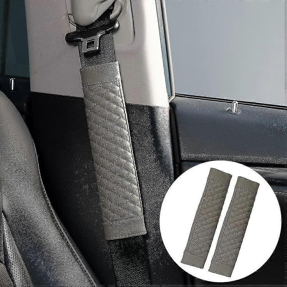 2 Pcs Universal Car Seat Belt Covers, Pu Leather Car Safety Seatbelt Strap With Comfort Shoulder Pads Protector For Adults And Kids - Black