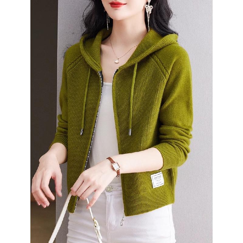 2026 New Knitted Women's Spring and Autumn Hooded Sweatshirt, Fashionable and Unique Sweater Cardigan, Mother's Coat