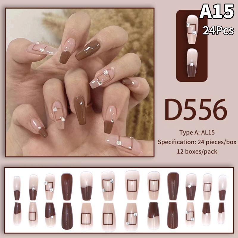 24Pcs French Multiple Styles Fake Nails Press On Nails Gel On Painted Reusable Fast Wearable Nail Tips Detachable Full Finished