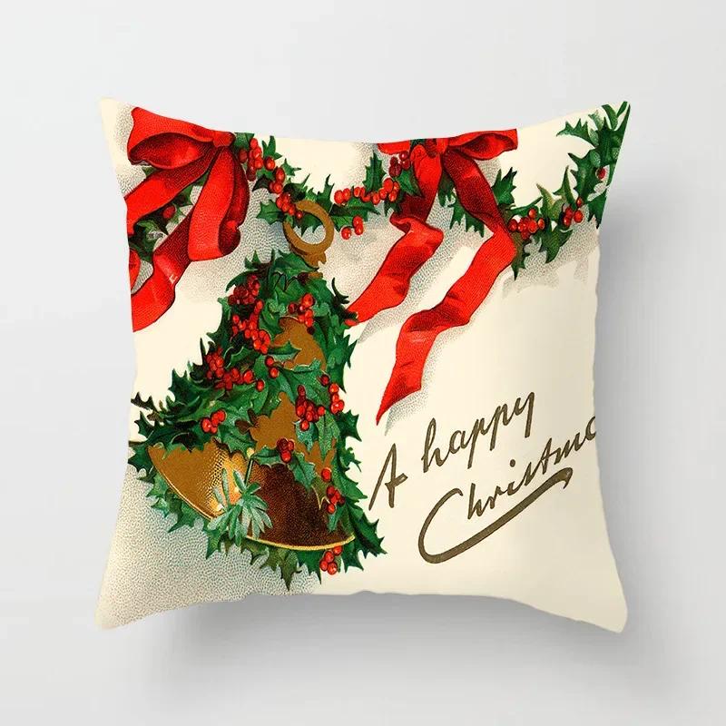 Merry Christmas Decoration Cushion Cover Angel Santa Printed Pillow Cover Holiday Farmhouse Home Decorative Pillowcase