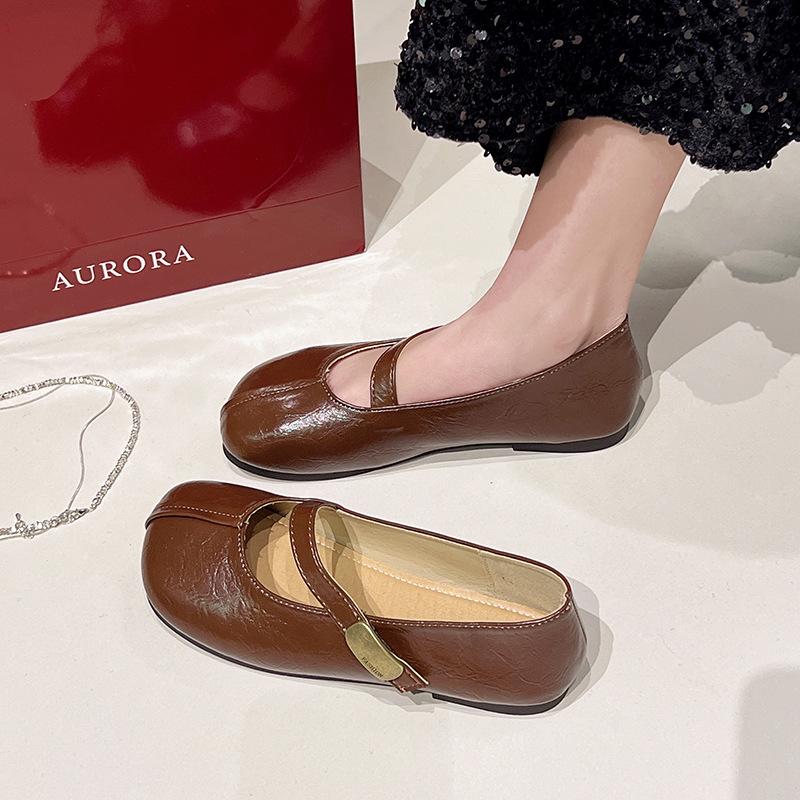 

Весенне-осенние туфли-лодочки с неглубоким вырезом, повседневные туфли на одной педали, туфли Doudou, новая женская обувь 2025 года, балетки, туфли Мэри Джейн, одинарные туфли 40 коричневый