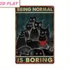 1pc Being Normal Is Boring Cat Metal Wall Art, 8x12 Vintage Rustic Reddish Brown Border Whimsical Black Cat Sign with Check