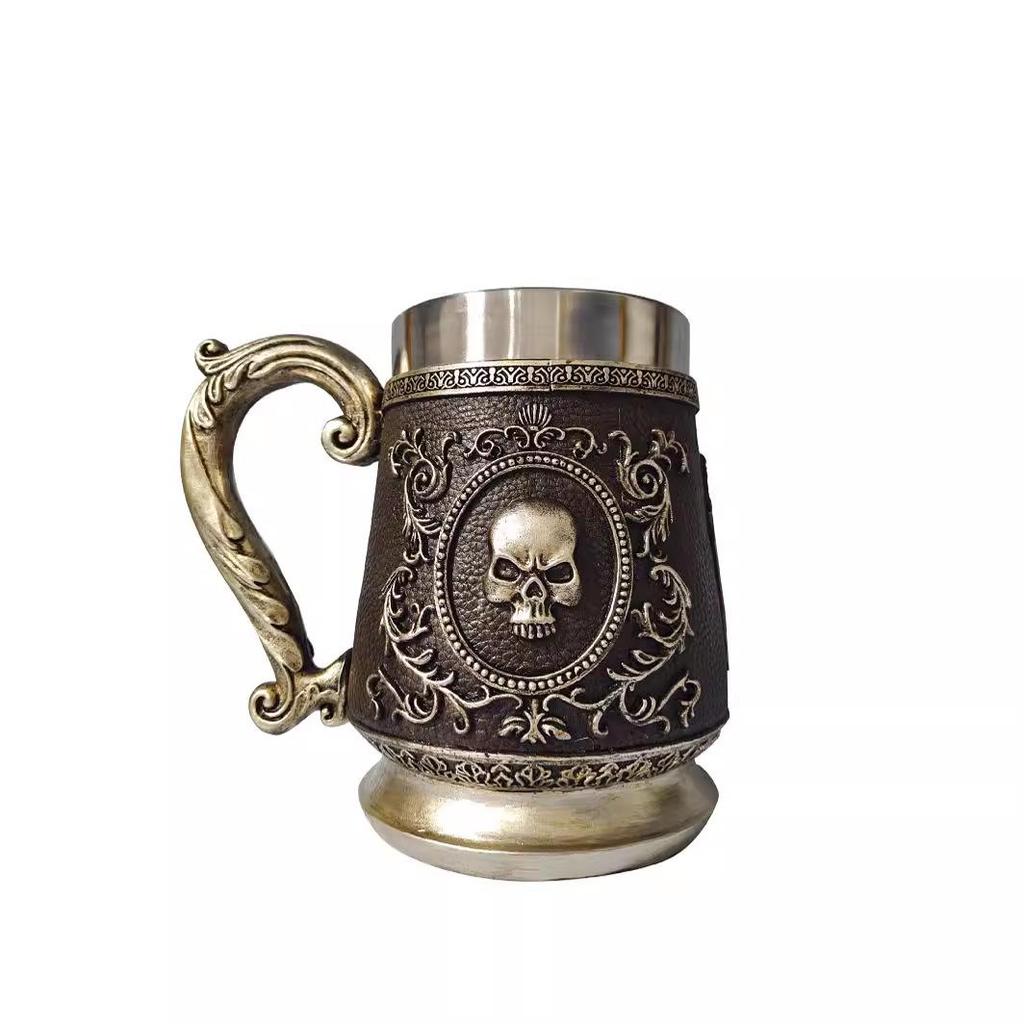 Nerezový hrnek s lebkou: Pryskyřičný pohár na pivo a nápoje