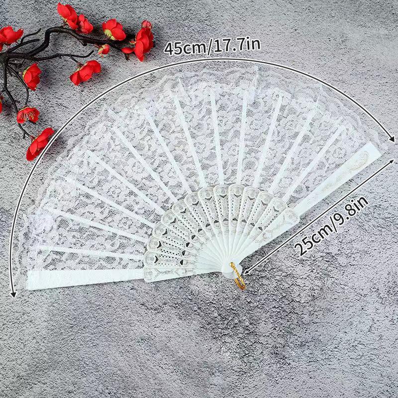 Folding Fan Lace Flower Decor Chinese Style Fan Hand Held Anitque Art Craft Japnese Summer Female Dance Home Party Decoration