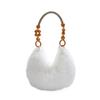 Autumn and Winter New Wooden Bead Portable Plush Shoulder Bag Handbag Texture Fashion Bag Female Sweet Cute Armpit Bag