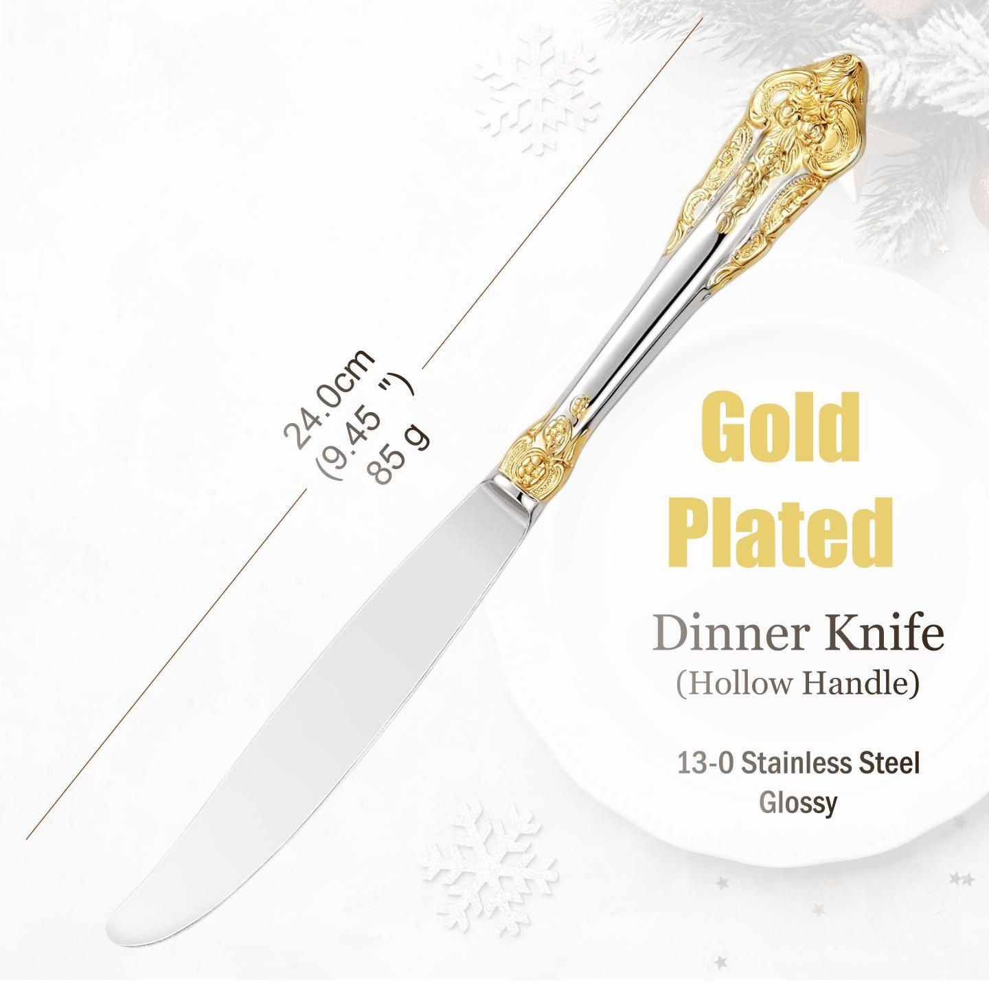 

Stainless Steel Silver Flatware Set, Vintage Cutlery, Hollow Handle, Silverware for Wedding, Baroque, 18/10, Glossy Gold