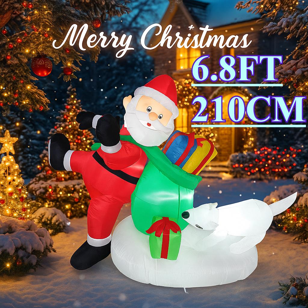 6.8FT Xmas Holiday Inflatable Yard Decoration Santa Gift Bag Polar Bear LED Christma Decor Toy Supplies Home Decor Ornament Gift