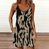 Womens Sleeveless Spaghetti Strap Romper Abstract Art Print Pocket Short Jumpsuit