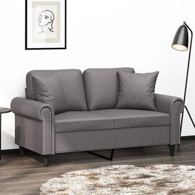 Vidaxl 2-Seater Sofa With Cushions, Gray, 120 Cm, Faux Leather