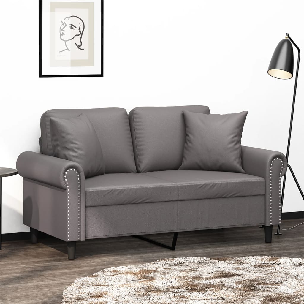Vidaxl 2-Seater Sofa With Cushions, Gray, 120 Cm, Faux Leather