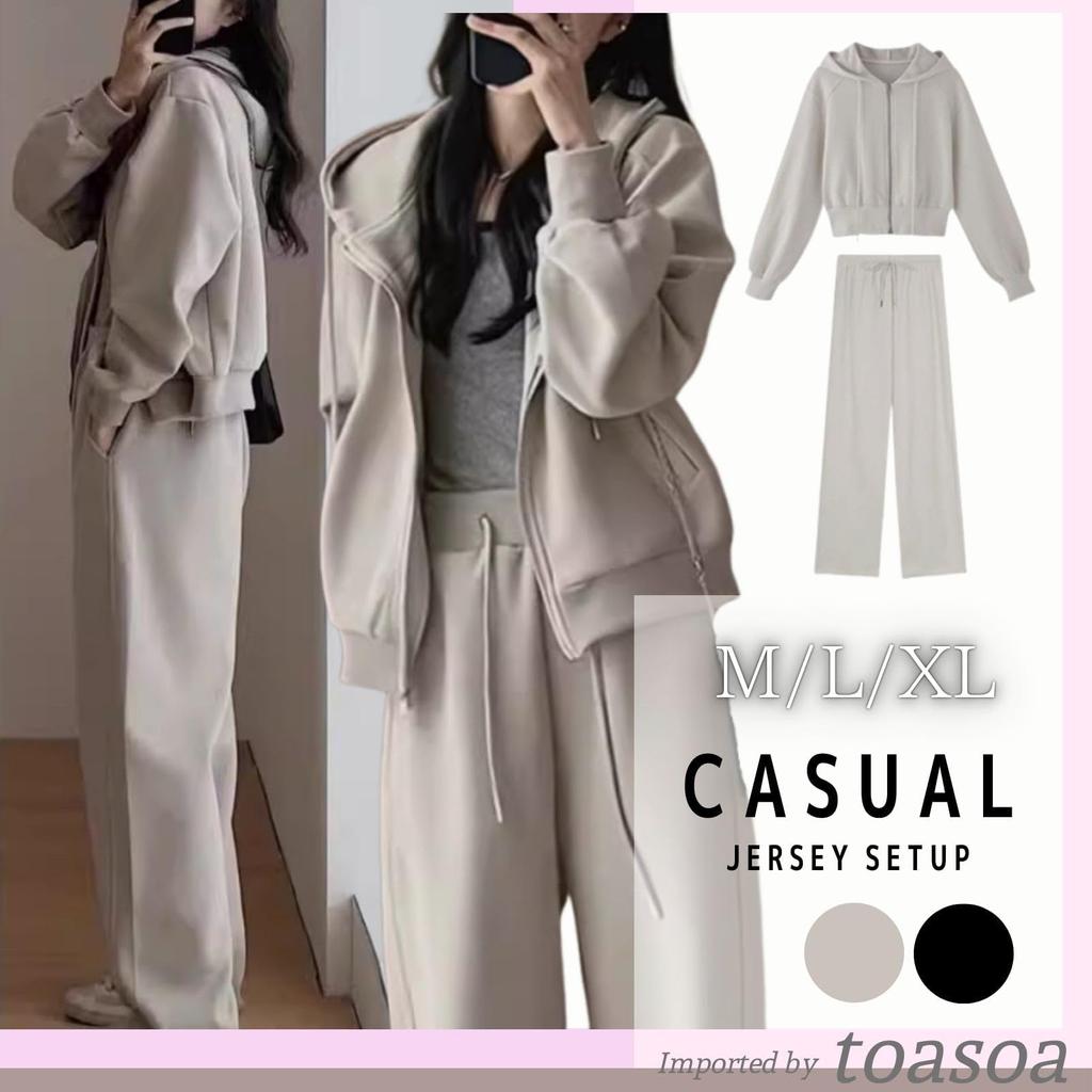 Toasoa Tracksuit Set Women's Full-Zip (2XL, Gray/Beige)