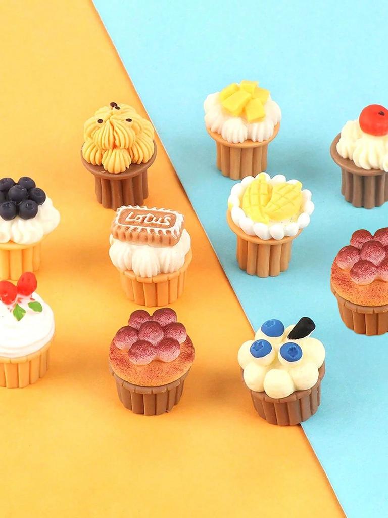10pcs Random Style Diy Miniature Realistic 3d Fruit Cake Simulation Toy Set Suitable For Car Decor, Playhouse Decor Home Decor