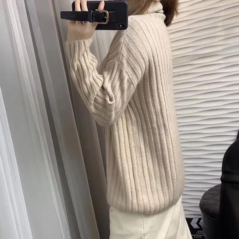 Pulovr Svetr Podzim a Zima 2022 Vertikální svetr s vysokým výstřihem Dámské Volný Přiléhavý Svetr Pevný pletený svetr Svetr