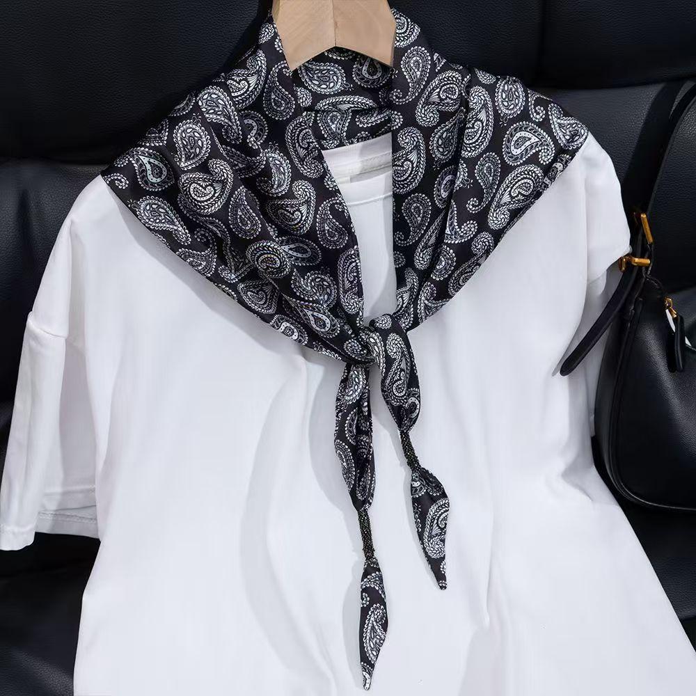 New simulated silk triangle scarf women's cashew flower small shawl neck protection silk scarf scarf fashion versatile scarf