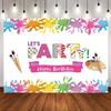 2D Artist Paint Party Backdrop, 2D Flat "Happy Birthday" Paint Splash Background for Art Party Decoration