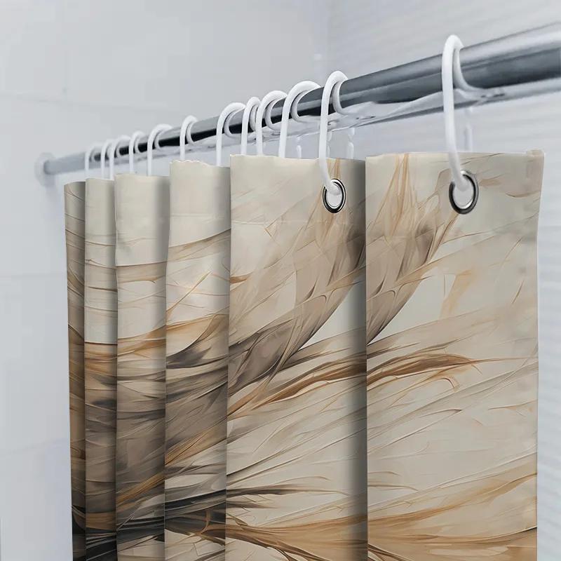 Tenda Doccia Astratta Moderna Beige Marrone Bianco Vortici Decorazione Bagno Per Casa Tessuto Impermeabile Pannelli Doccia Con Anelli 72 X