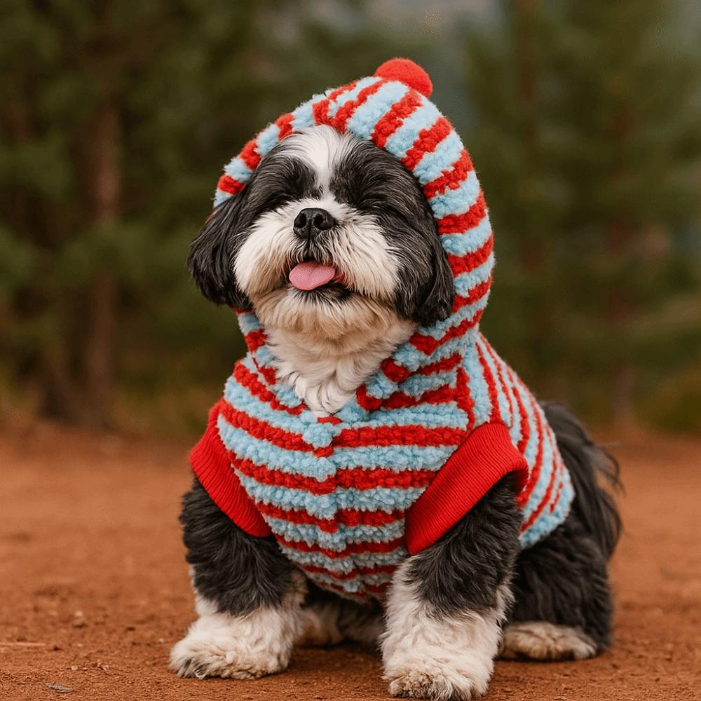 Warm Striped Dog Hoodie Cartoon Pattern Dog Base Coat Winter Dog Clothes  for Autumn Winter