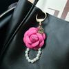 Yogodlns Creative Camellia Rose Pearl Chain Car Keychain Elegant Flower Decorative Accessory Bag Hanger Pendant Small Gift