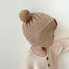 1-5PCS Winter Knit Beret Hat with Bear Ears and Ear Flaps Solid Color Baby Beanie Korean Style Warm Fleece Lined Toddler Cap
