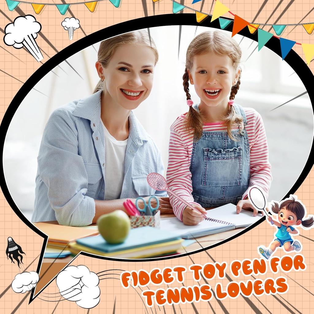 60 Pcs Tennis Racket Pens Tennis Party Favors Sport Gifts for Team Fidget Novelty Badminton Rollerball Pens for Home Adult Office Writing(Multicolor)