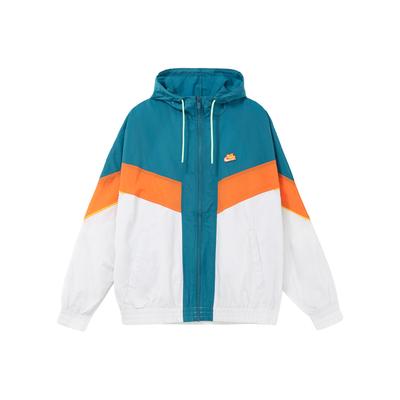 Jaqueta com Capuz Esportiva Casual Tecida Colorblock Masculina Jaquetas Azul Branco Laranja DC0502-301