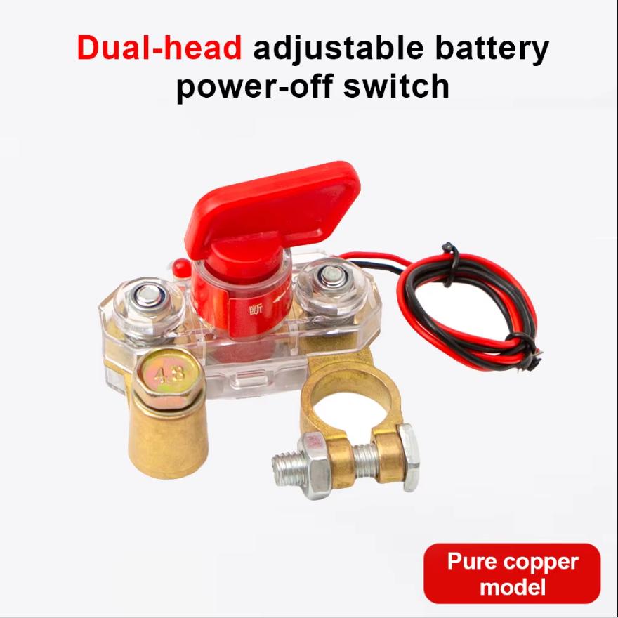 Full Copper Car Battery Disconnect Switch with LED Indicate Light 12-24V Bidirectional Rotating Power Cut Off, Universal Side Post