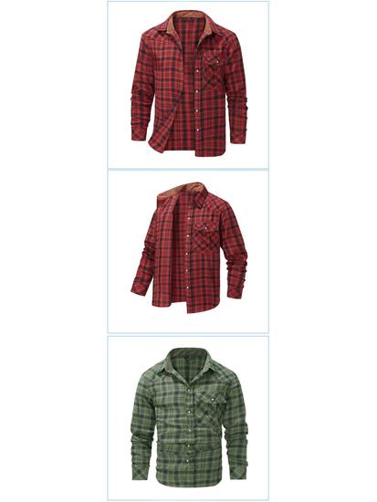 Autumn/Winter Denim Jacket with Turn-Down Collar and Flannel Plaid Shirt Coat