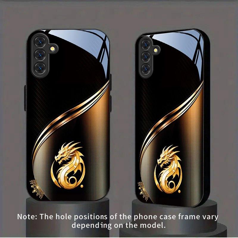 Black Gold Golden Dragon Pattern Glass Phone Case Suitable for Samsung Galaxy S26 S25 S24 S22 S21 S20 FE/Ultra/Plus Anti Drop