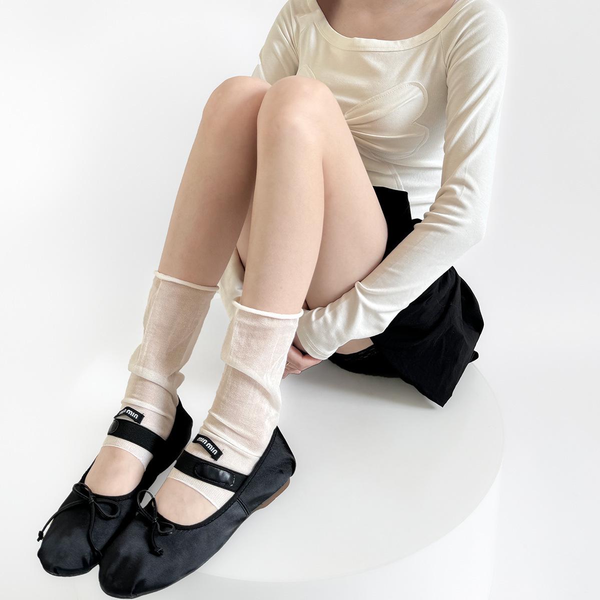 Women s Korean Style White Leg Warmer Socks - Thin, Simple, Flat-Pile Design