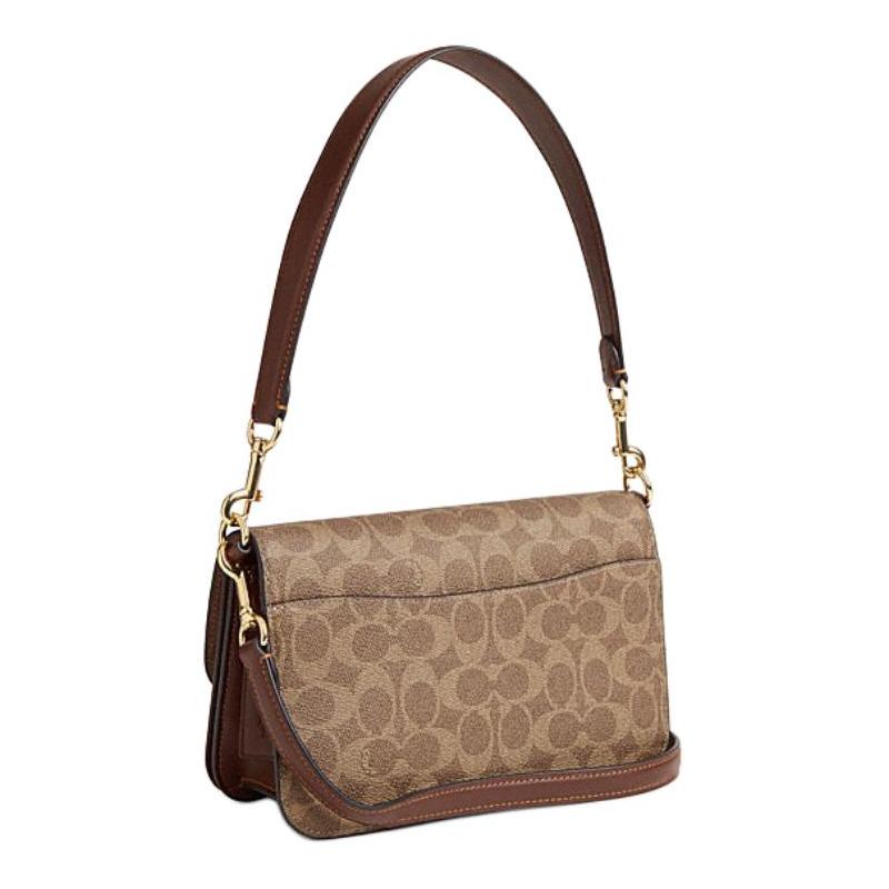 Coach Borsa a tracolla media da donna Brynn 23, logo del marchio, chiusura a scatto, ecopelle e pelle bovina divisa, colore cuoio e marrone