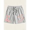 American Men's Summer Personalized Cherry Blossom Letter Print Micro Elastic Breathable Drawstring Shorts Outdoor Casual Pants