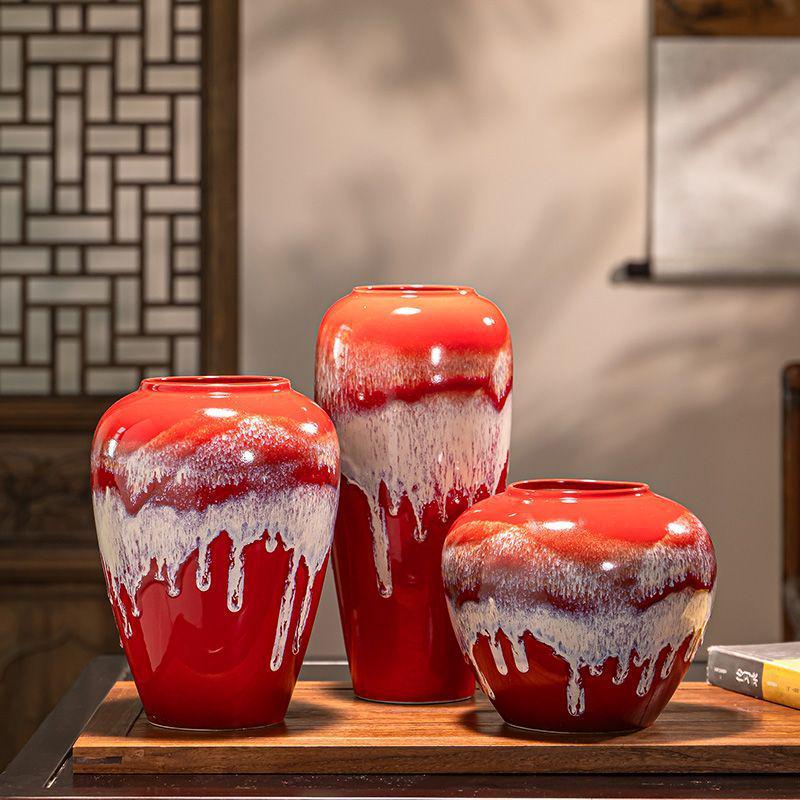 Rote Keramikvase für das Wohnzimmer – Elegantes Design für frische oder getrocknete Blumen, geeignet für kreative Hydroponik und moderne Arrangements.