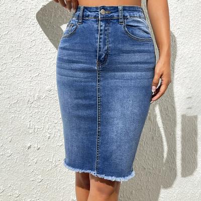 Womens Casual Mini Jeans Short Skirt Stretch High Waist Denim Pencil Skirt Plus Size
