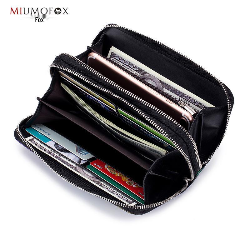 Rose Flower Ladies Genuine Leather Wallet – Double Zipper, Large Capacity, Multi-card Slots