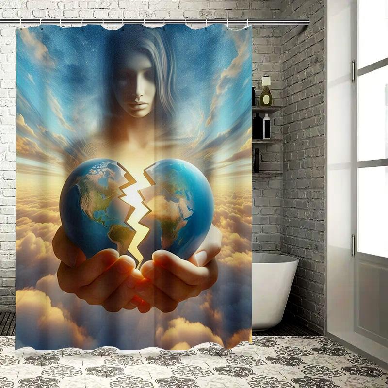 Divine Earth Heart Shower Curtain - Waterproof, Mildew-Resistant, Machine Washable For Spiritual Bathroom Decor