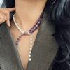 Natürlicher Glasiger Amethyst Achat Künstlicher Kristall Perlenkette Schlüsselbein Kette Pullover Kette