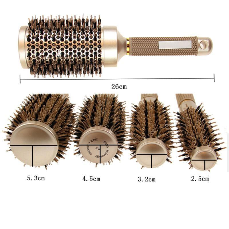 Brosse de coiffure ionique en poils de sanglier pour sèche-cheveux, brosse ronde en céramique pour sèche-cheveux