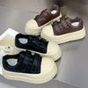 Ugly Cute Leather Velcro Thick-soled Little White Shoes Women's 2025 Autumn New Models Increase Height and Show Feet, Small Board Shoes, Big Head Sho