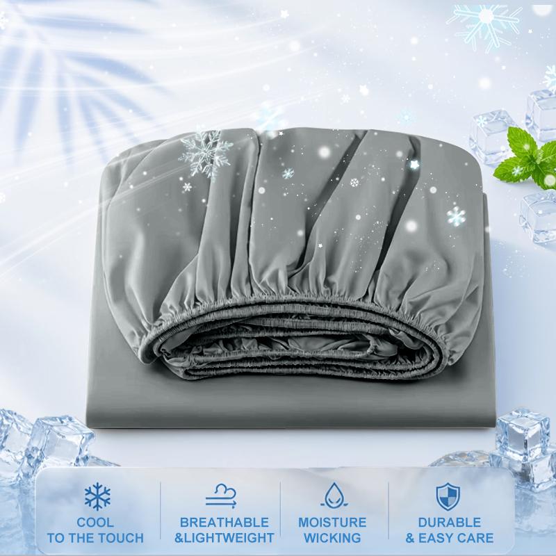 Cool Touch Ice Silk Fitted Sheet Summer Cooling Mattress Protector Cover Non-slip Bed Sheet For Hot Sleepers & Night Sweats