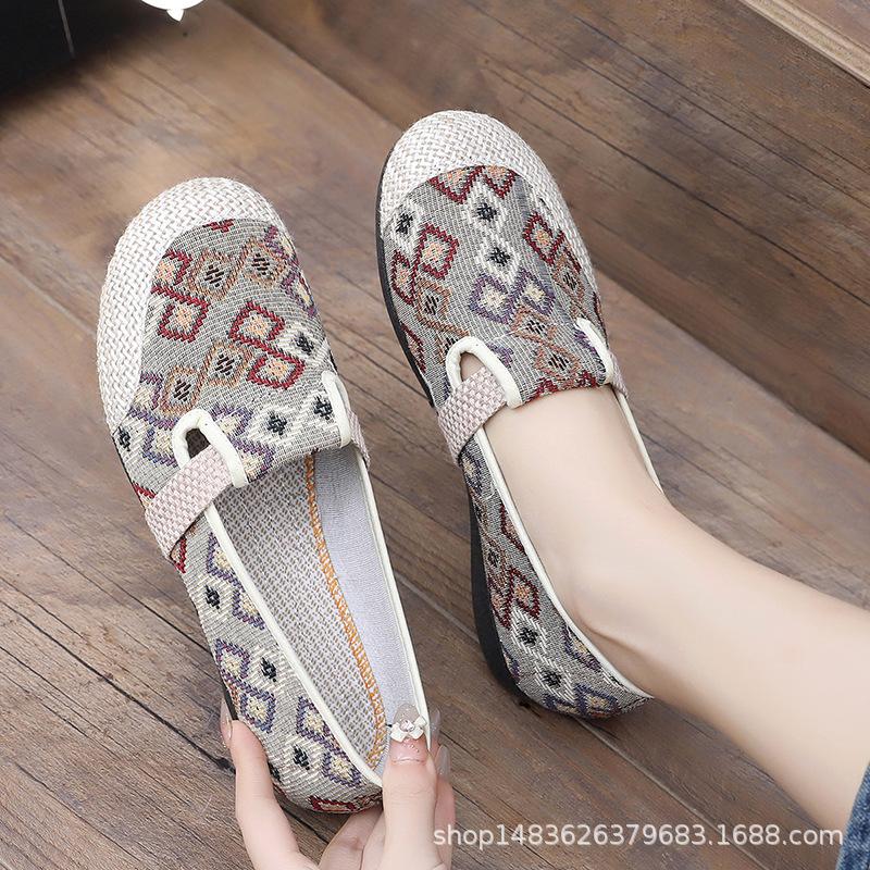 Bestickte Leinen-Slipper Atmungsaktive Freizeitschuhe für Damen