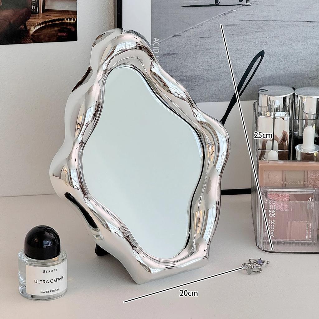 Fashion Silver Decorative Mirrors Electroplated Laser Makeup Mirror for Women Corrugated Irregular Cosmetic Mirror Room Decor