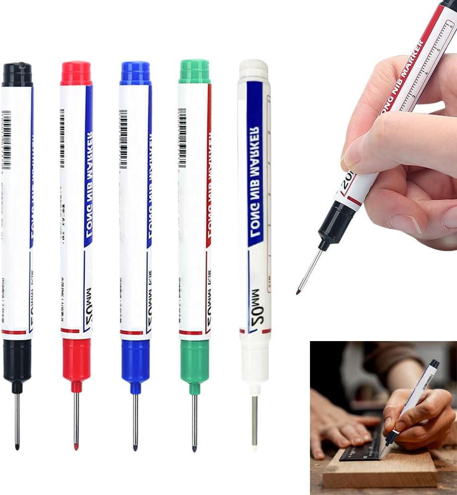 Long Head Deep Hole Marker Pens,Upgrade Long Nib Marker Set,Professional Construction Markers Scriber Marking Tools, Permanent Markers & Marker Pens 5-Pack
