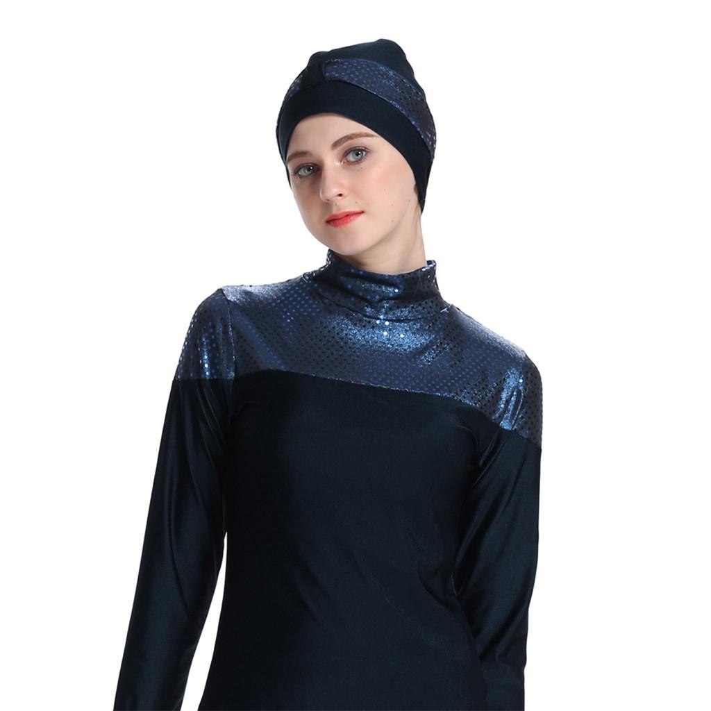 Maillot de bain musulman pour femmes, avec bonnet, couleur unie, vêtements de plage