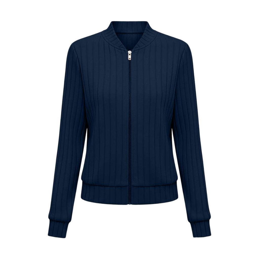 Women's Color Ribbed Zip-Up Long Sleeve Jacket for Casual Everyday Wear
