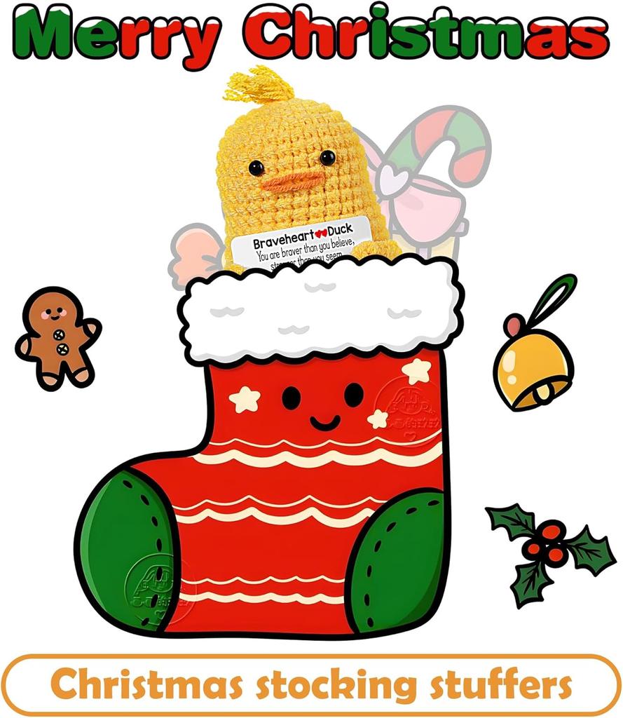 New Funny Emotional Support Positive Crochet Duck Doll Christmas Home Decoration Handmade Knitted Duck Desktop Ornament Gifts