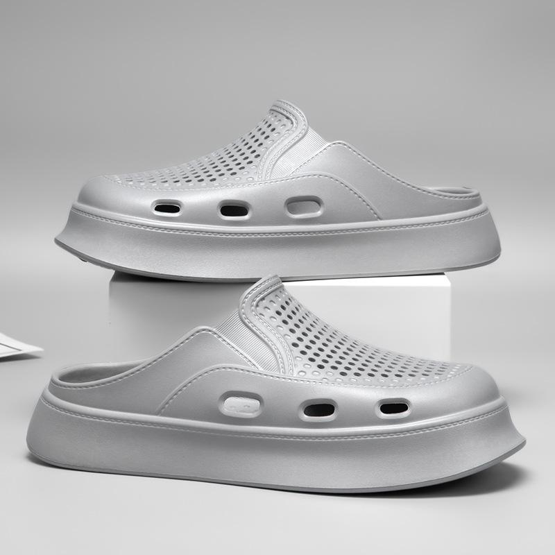 Hole Shoes Men'S Outdoor Casual Non-Slip Beach Sandals Thick-Soled Hollowed-Out Breathable Men'S Bag Head Slippers