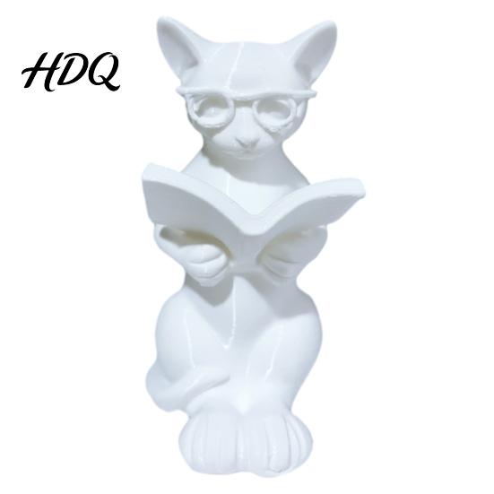 PLA Фигурка Кота 3D Печатная Статуэтка Читающего Держащая Книгу Очки Фигурка Художественная белый