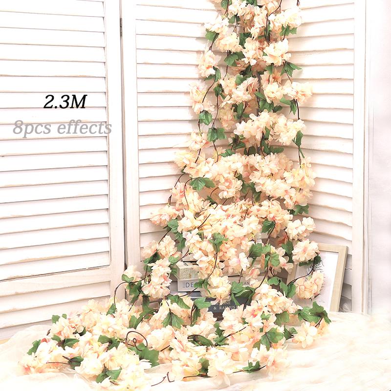Artificial Flower Silk Cherry Blossom Hanging Vine Home Garden Wedding Garland Arch Party Cherry Blossom Wall Decoration